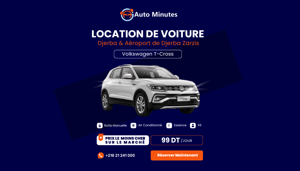 Promo Automne 2025 : Louez la Volkswagen T-Cross à seulement 99 DT/jour