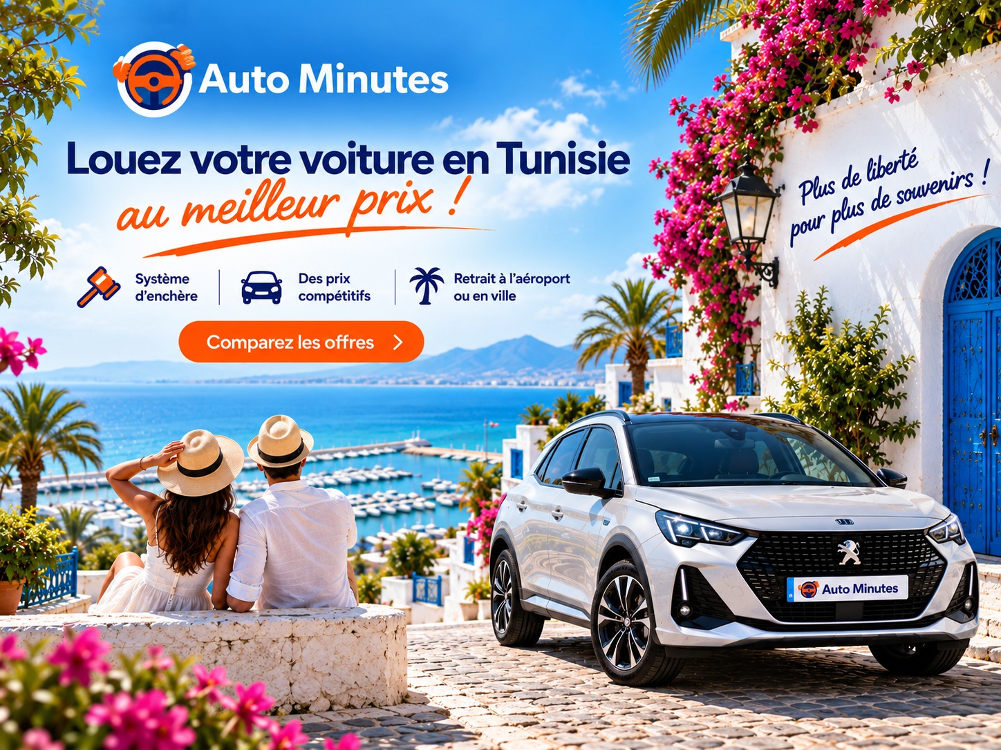 Recherche d’une location de voiture en Tunisie depuis Auto Minutes
