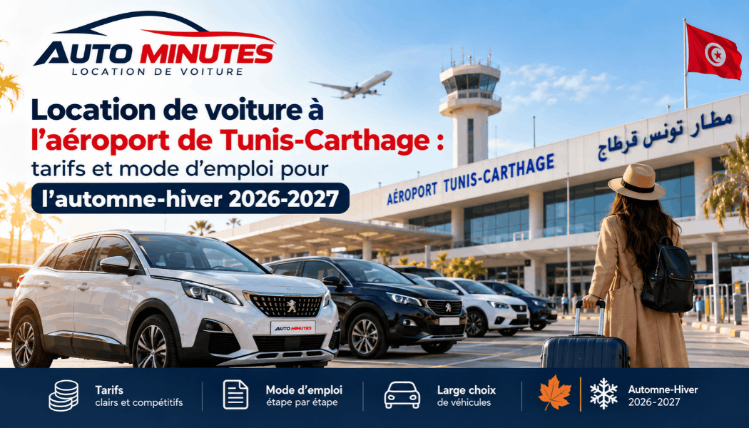 Location de voiture à l'aéroport de Tunis-Carthage : tarifs et mode d'emploi pour l'automne-hiver 2026-2027